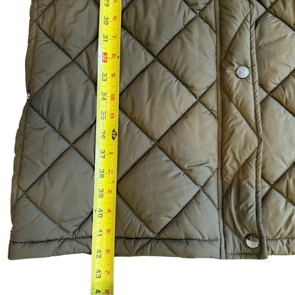 Nordstrom Long Puffer Vest XS Olive Green Hooded Quilted - Picture 4 of 8
